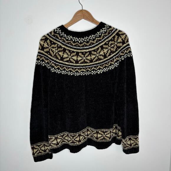 croft & barrow Fair Isle Nordic Black Brown Knit Winter Fall Sweater Size XL - Picture 6 of 8